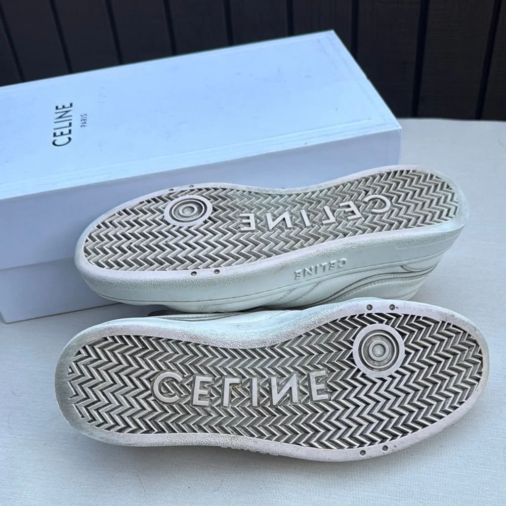 Celine Off-White Leather Low-Top Sneakers - Picture 8 of 9